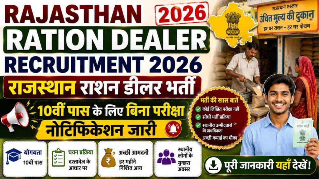 Rajasthan Ration Dealer Recruitment 2026: राजस्थान राशन डीलर भर्ती का 10वीं पास के लिए बिना परीक्षा नोटिफिकेशन जारी